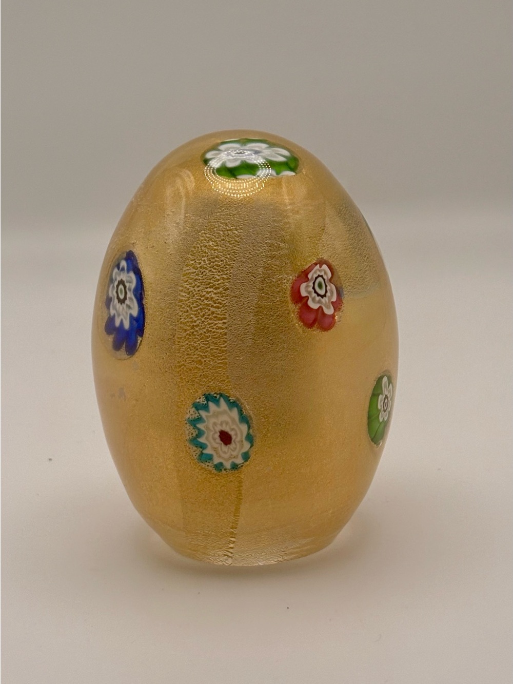 Ferro & Lazzarini Murano Glass Millefiori Gold Egg Paperweight 3.5”